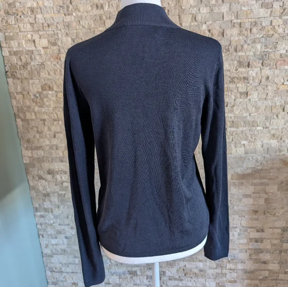 100% Silk Mockneck Turtleneck Navy Quiet Luxury Old Money Prep Academia Medium - Picture 2 of 9